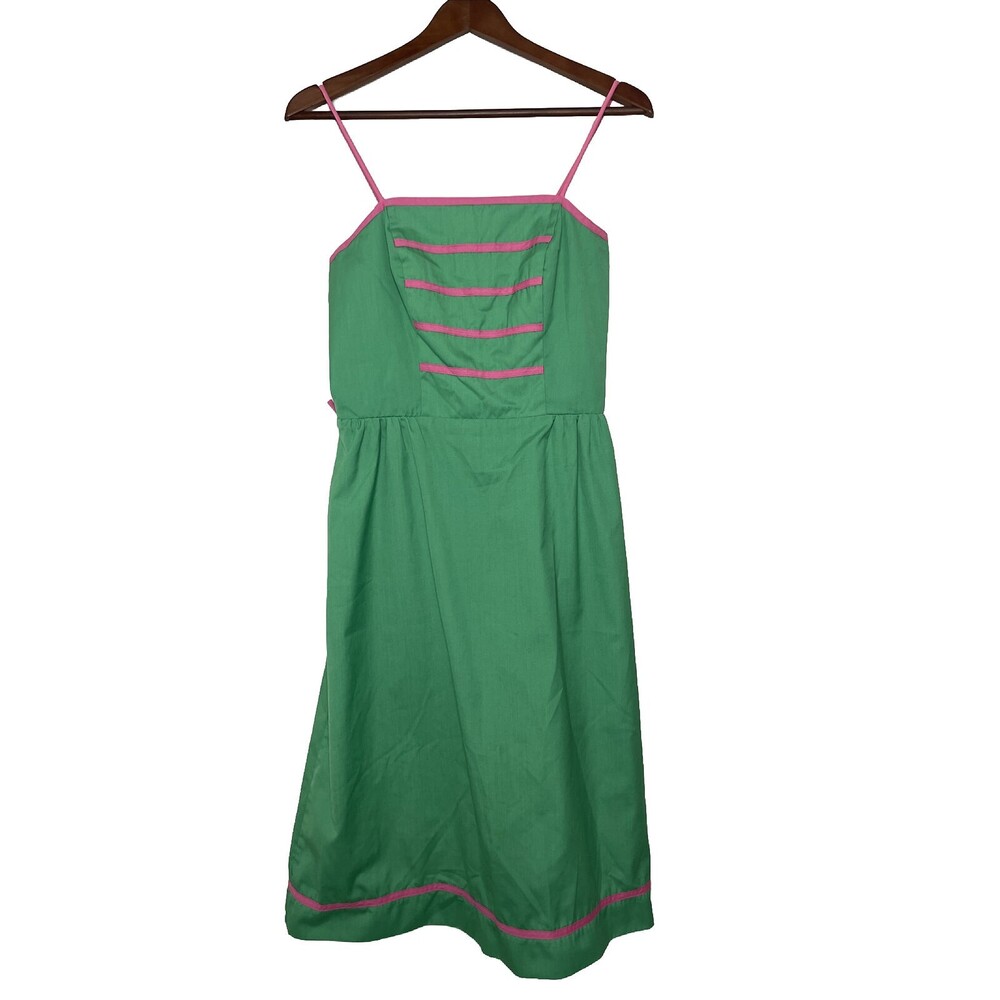 Sea Waves Retro Green Fit And Flare Dress Womens 10 Spaghetti Strap Vintage